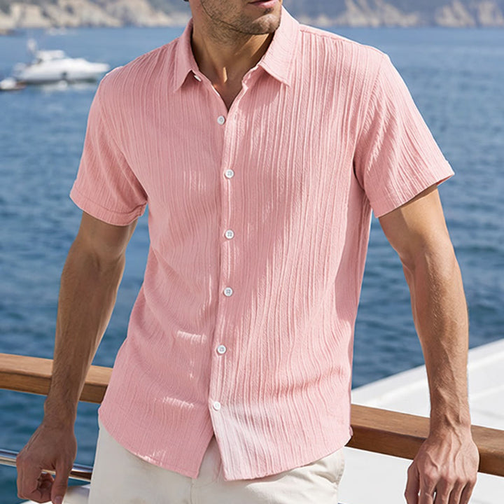 Camicia casual da uomo in jacquard a righe di cotone e lino - Pesca - 2XL - image 18