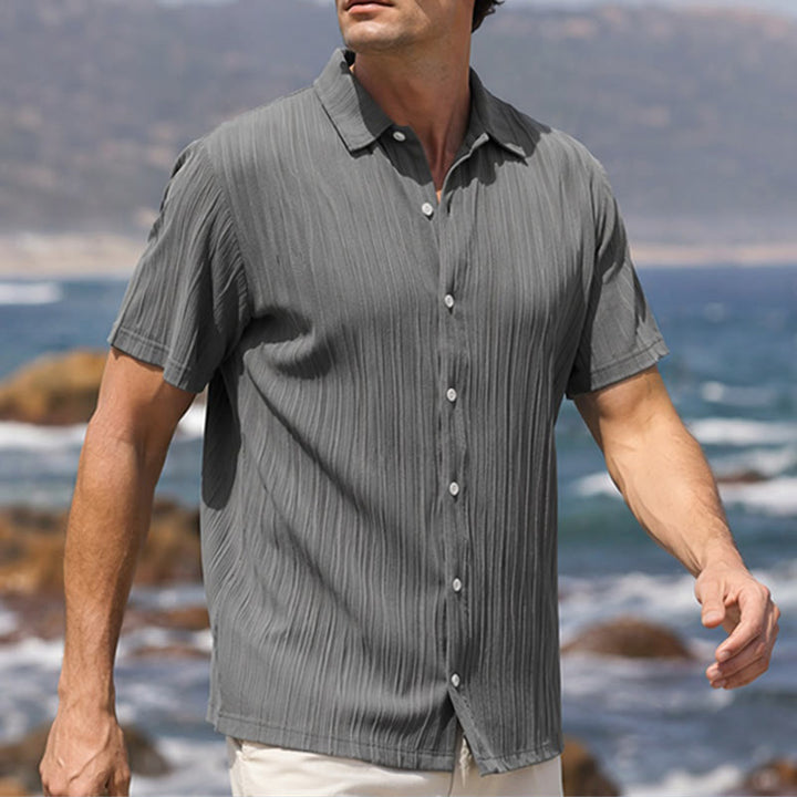 Camicia casual da uomo in jacquard a righe di cotone e lino - Grigio scuro - 2XL - image 7