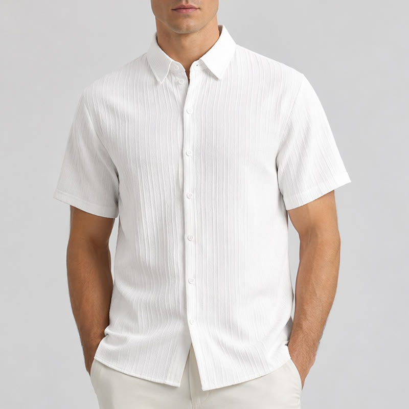Camicia casual da uomo in jacquard a righe di cotone e lino - image 1