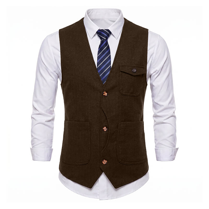 Gilet da uomo americano vintage a spina di pesce, antipiega. - image 36