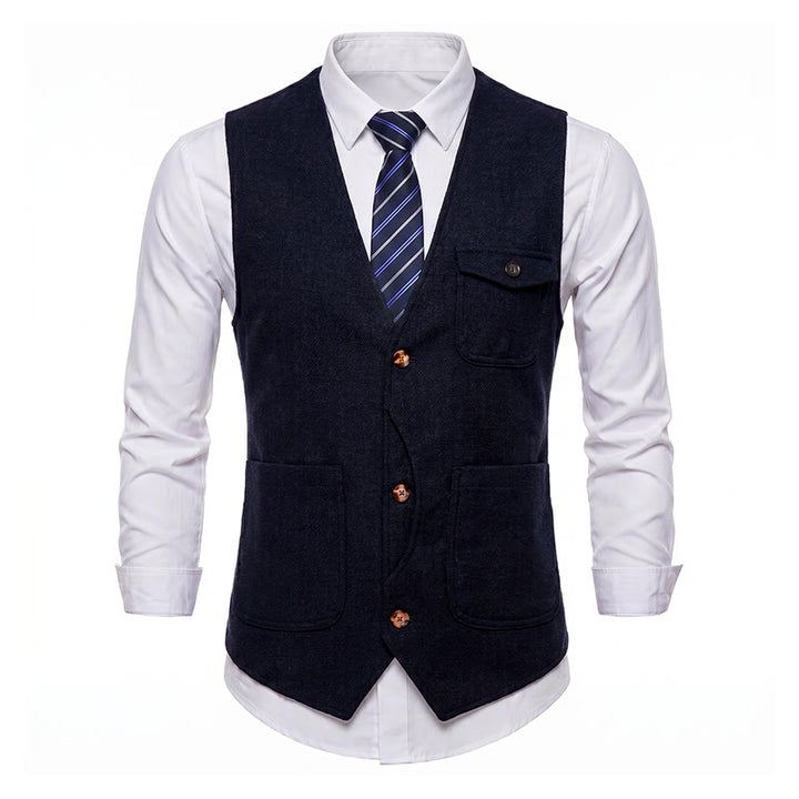 Gilet da uomo americano vintage a spina di pesce, antipiega. - image 23