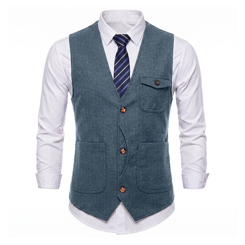 Gilet da uomo americano vintage a spina di pesce, antipiega. - image 35