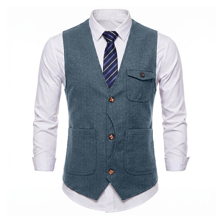 Gilet da uomo americano vintage a spina di pesce, antipiega. - image 35