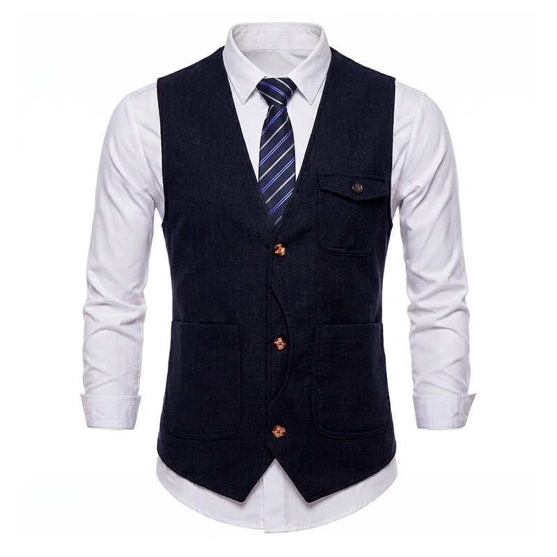 Gilet da uomo americano vintage a spina di pesce, antipiega. - image 23