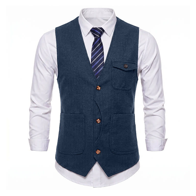 Gilet da uomo americano vintage a spina di pesce, antipiega. - image 38