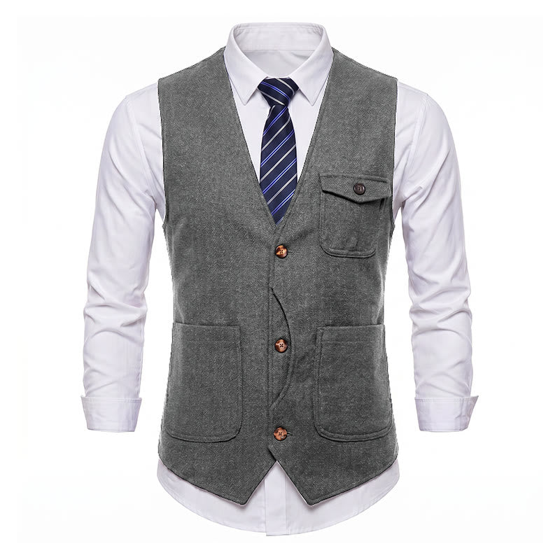 Gilet da uomo americano vintage a spina di pesce, antipiega. - image 27