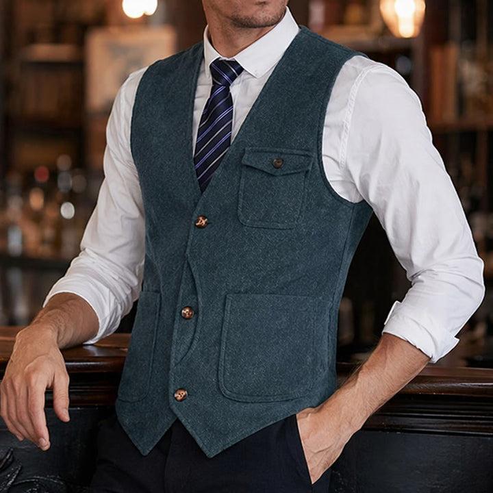 Gilet da uomo americano vintage a spina di pesce, antipiega. - Blu navy chiaro - 3XL - image 14