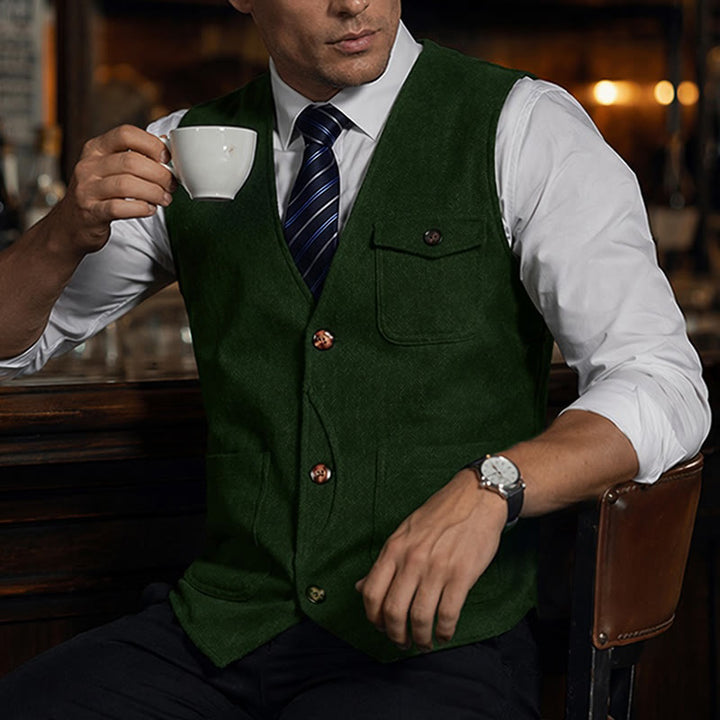 Gilet da uomo americano vintage a spina di pesce, antipiega. - Verde - 3XL - image 11