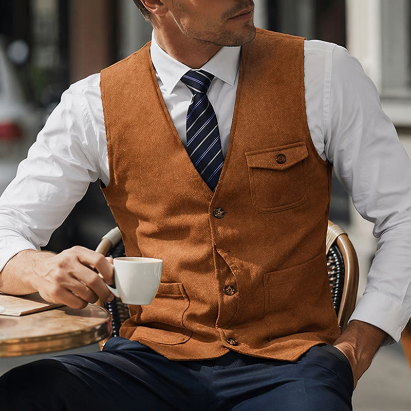 Gilet da uomo americano vintage a spina di pesce, antipiega. - Arancia - 3XL - image 9