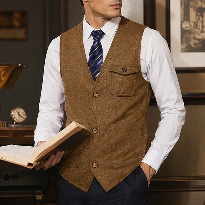 Gilet da uomo americano vintage a spina di pesce, antipiega. - Marrone - 3XL - image 16