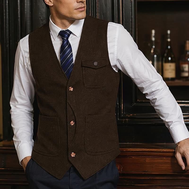 Gilet da uomo americano vintage a spina di pesce, antipiega. - Caffè - 3XL - image 15