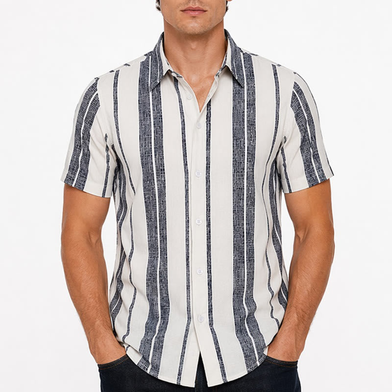 Camicia a righe in lino per l'estate, casual, da spiaggia, in stile resort tropicale. - image 1