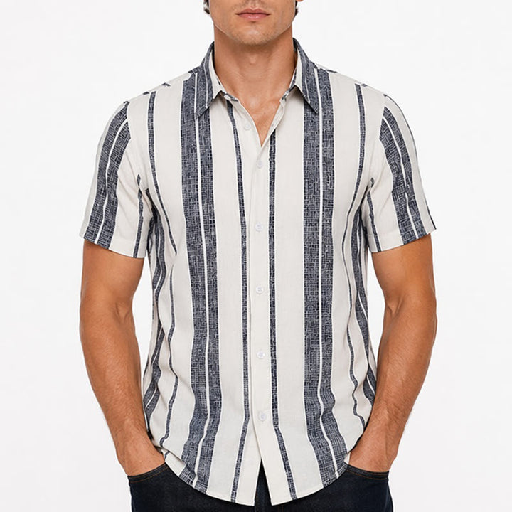 Camicia a righe in lino per l'estate, casual, da spiaggia, in stile resort tropicale. - image 1