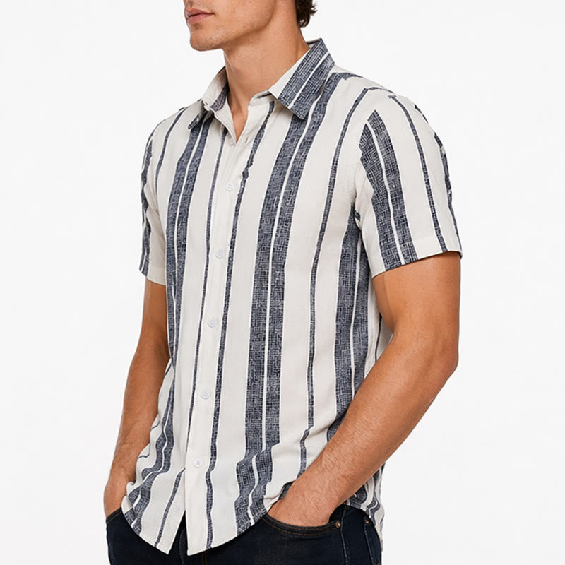 Camicia a righe in lino per l'estate, casual, da spiaggia, in stile resort tropicale. - image 3