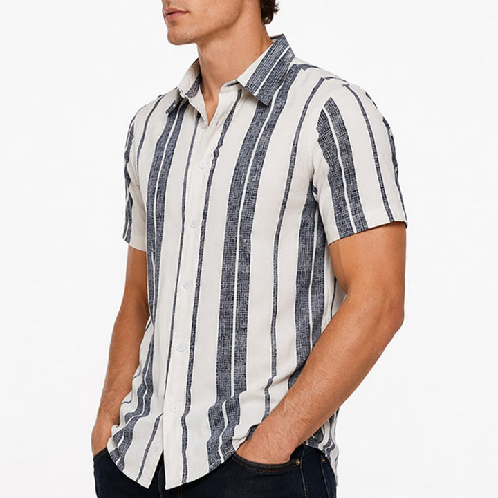 Camicia a righe in lino per l'estate, casual, da spiaggia, in stile resort tropicale. - image 3