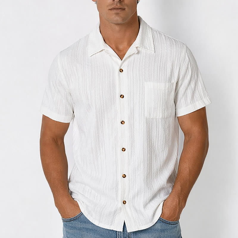 Camicia bianca testurizzata in tessuto jacquard, ideale per il tempo libero. - image 1