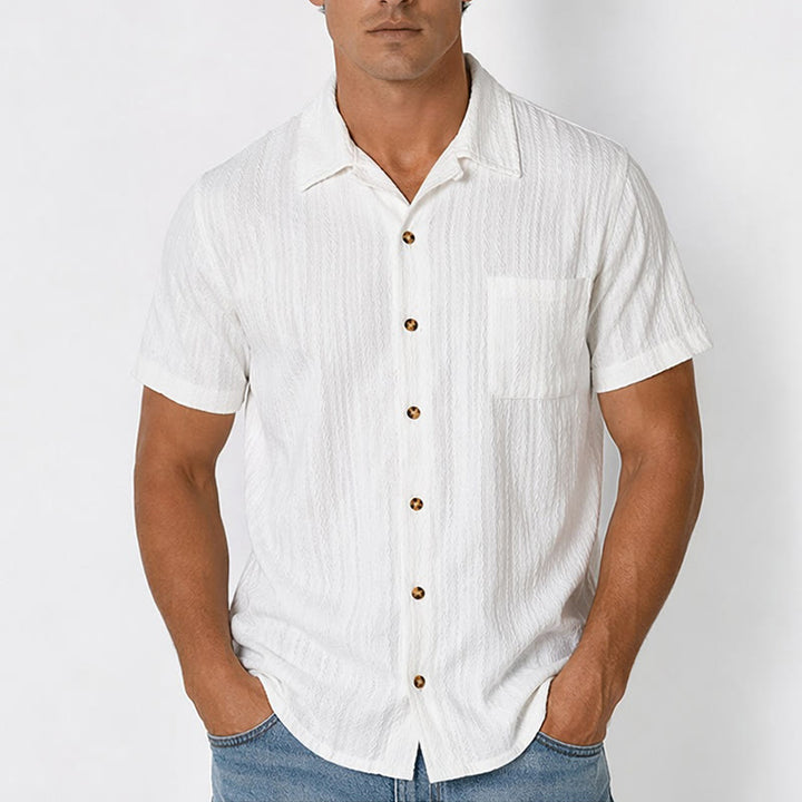 Camicia bianca testurizzata in tessuto jacquard, ideale per il tempo libero. - image 1