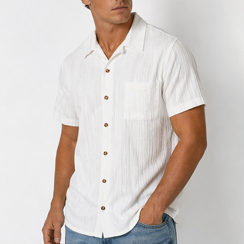 Camicia bianca testurizzata in tessuto jacquard, ideale per il tempo libero. - image 3