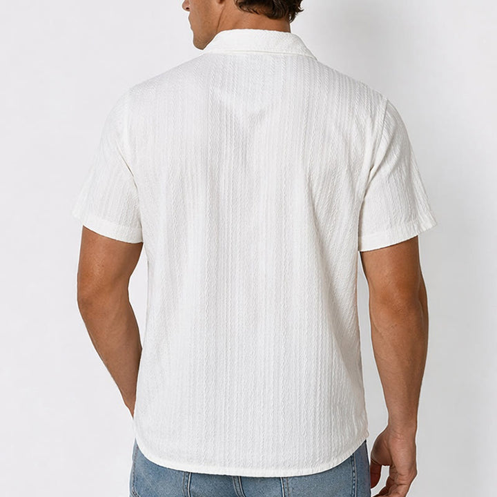 Camicia bianca testurizzata in tessuto jacquard, ideale per il tempo libero. - image 2