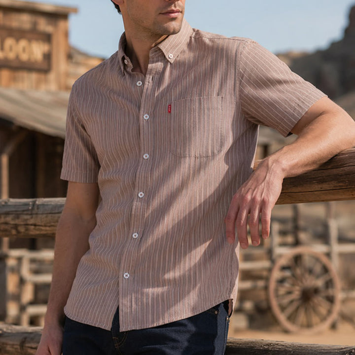 Camicia a righe in cotone, perfetta per tutti i giorni, dal lavoro al weekend. - Cachi - 4XL - image 7