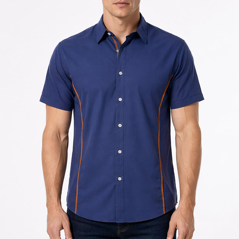 Camicia da uomo alla moda in cotone bicolore con profili a contrasto - image 1