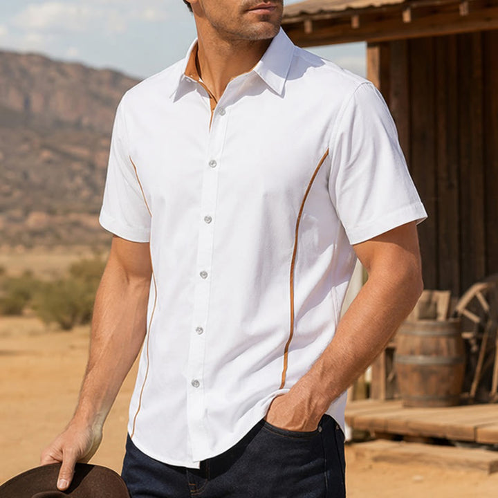 Camicia da uomo alla moda in cotone bicolore con profili a contrasto - Bianco - 2XL - image 5