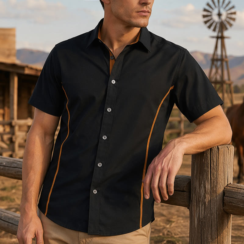 Camicia da uomo alla moda in cotone bicolore con profili a contrasto - Nero - 2XL - image 6
