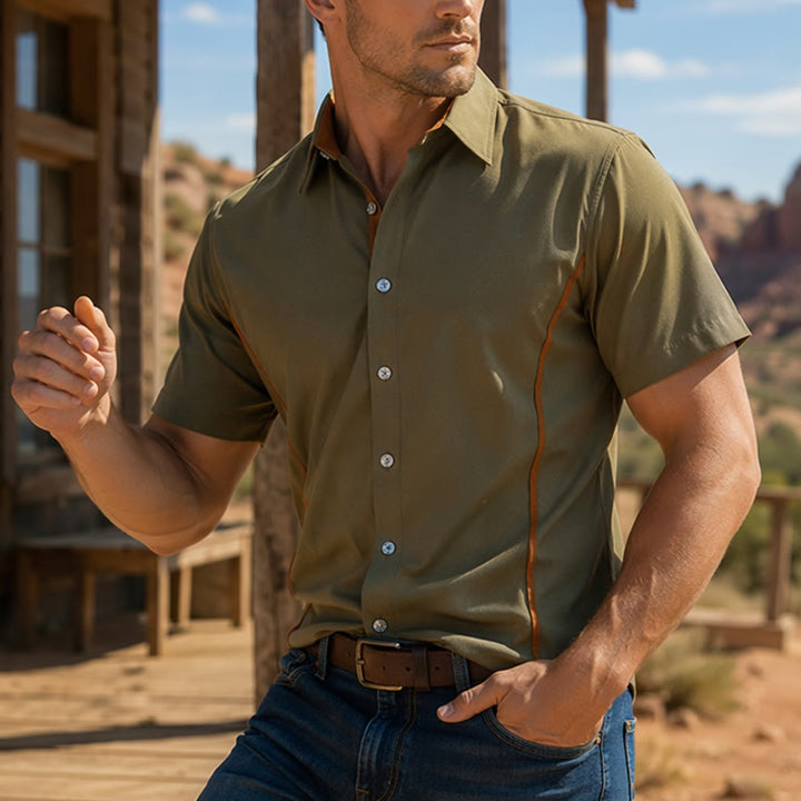 Camicia da uomo alla moda in cotone bicolore con profili a contrasto - image 4