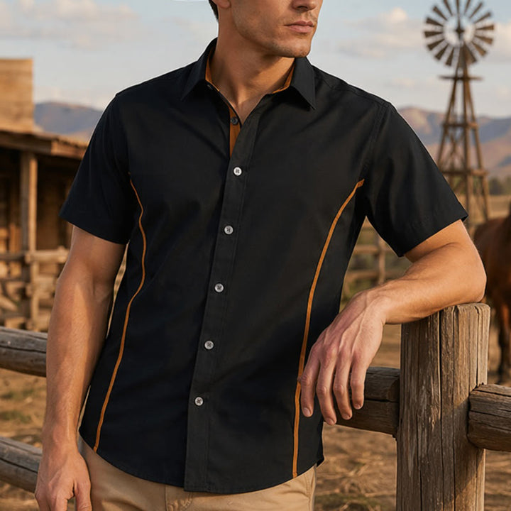 Camicia da uomo alla moda in cotone bicolore con profili a contrasto - image 6