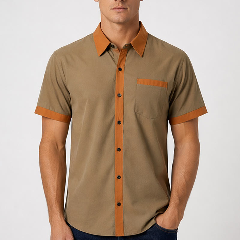Camicia da uomo estiva stile bodybuilder con profili arancioni a contrasto - image 1