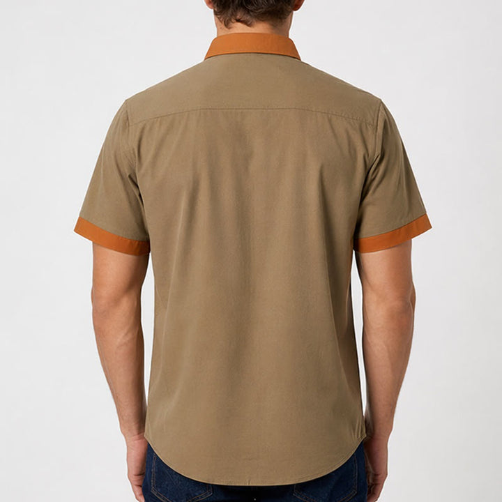 Camicia da uomo estiva stile bodybuilder con profili arancioni a contrasto - image 2
