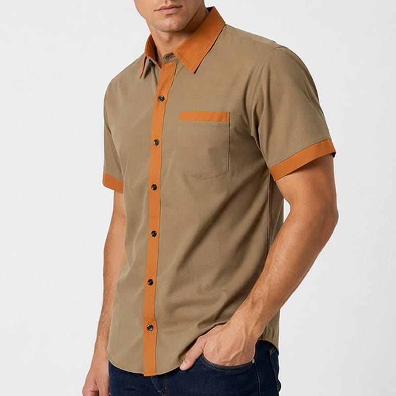 Camicia da uomo estiva stile bodybuilder con profili arancioni a contrasto - image 3