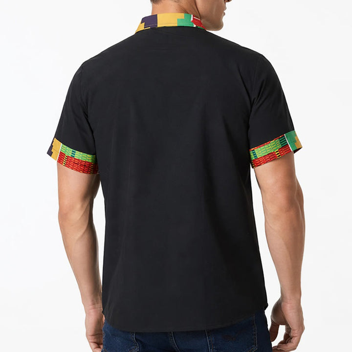 Camicia da uomo con stampa etnica e patchwork, ideale per festival. - image 1