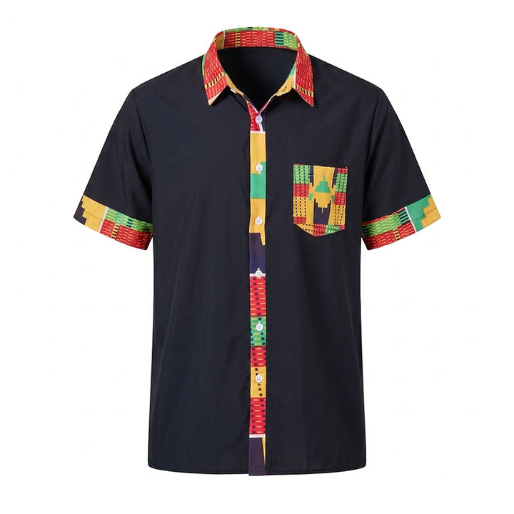 Camicia da uomo con stampa etnica e patchwork, ideale per festival. - image 7