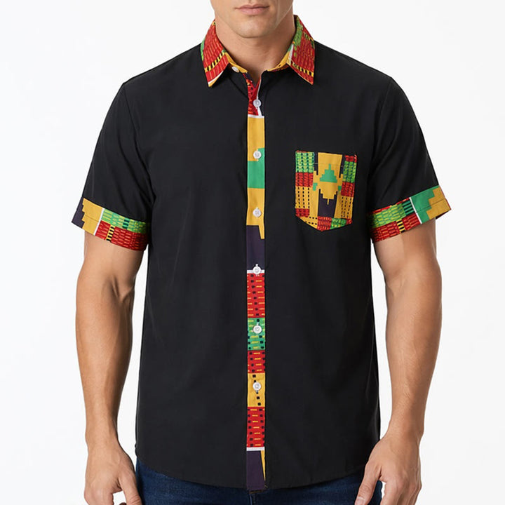 Camicia da uomo con stampa etnica e patchwork, ideale per festival. - image 2