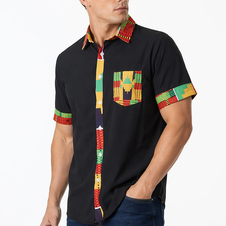 Camicia da uomo con stampa etnica e patchwork, ideale per festival. - image 3