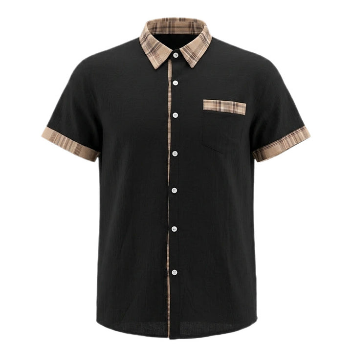 Camicia da uomo in cotone a quadri stile vintage con inserti patchwork. - image 14