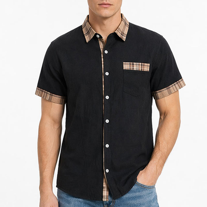 Camicia da uomo in cotone a quadri stile vintage con inserti patchwork. - image 1
