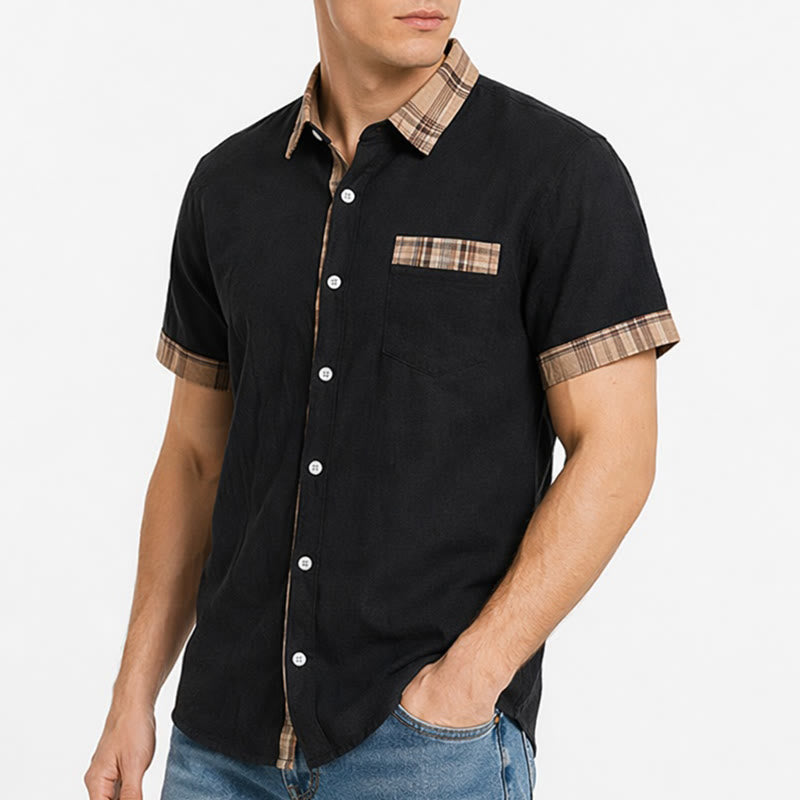 Camicia da uomo in cotone a quadri stile vintage con inserti patchwork. - image 3