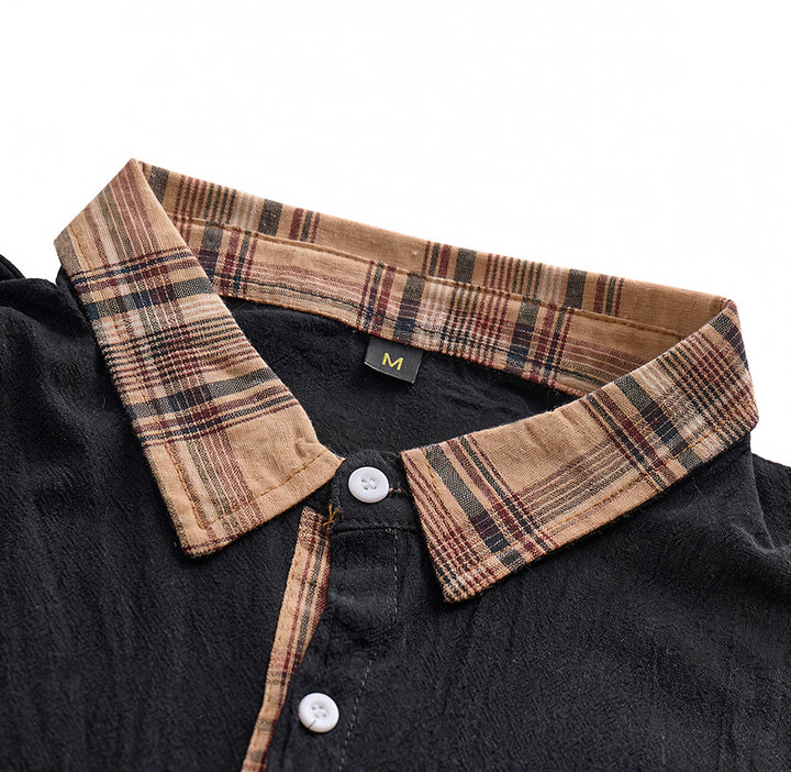 Camicia da uomo in cotone a quadri stile vintage con inserti patchwork. - image 9