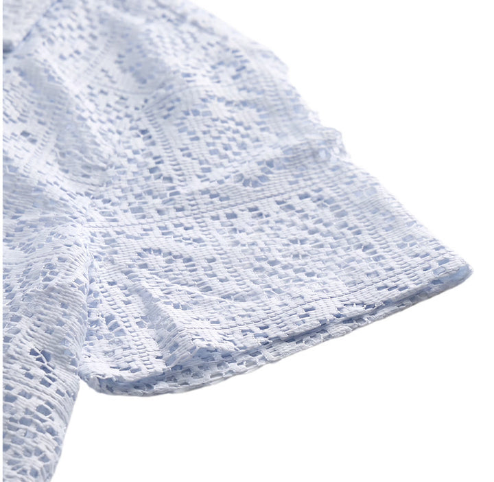 Camicie estive da uomo traforate con inserti in pizzo e pizzo, perfette per le vacanze estive. - image 8