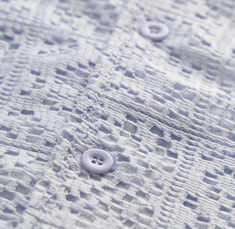Camicie estive da uomo traforate con inserti in pizzo e pizzo, perfette per le vacanze estive. - image 7