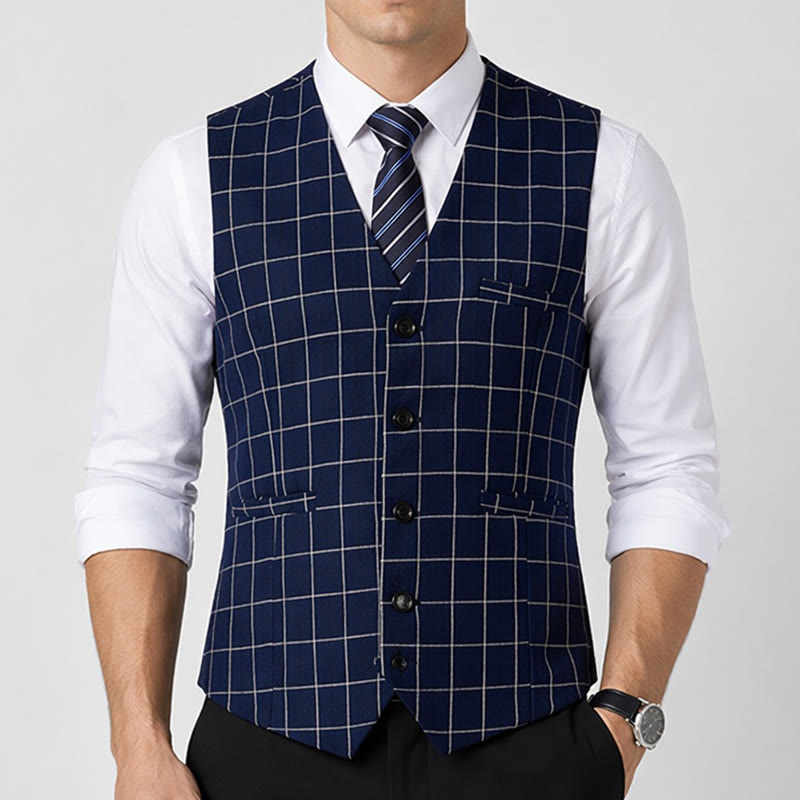 Gilet da uomo classico a griglia per abiti formali e casual da lavoro. - image 1