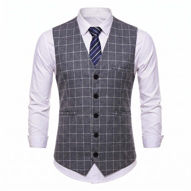 Gilet da uomo classico a griglia per abiti formali e casual da lavoro. - image 9