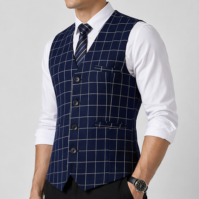 Gilet da uomo classico a griglia per abiti formali e casual da lavoro. - image 2