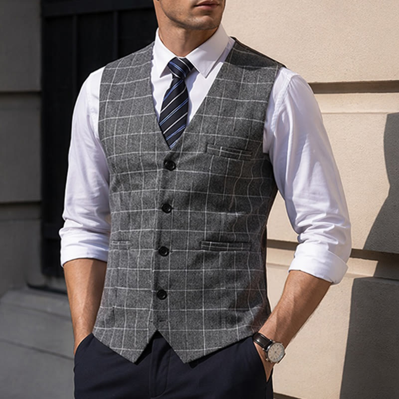 Gilet da uomo classico a griglia per abiti formali e casual da lavoro. - Grigio - 3XL - image 4