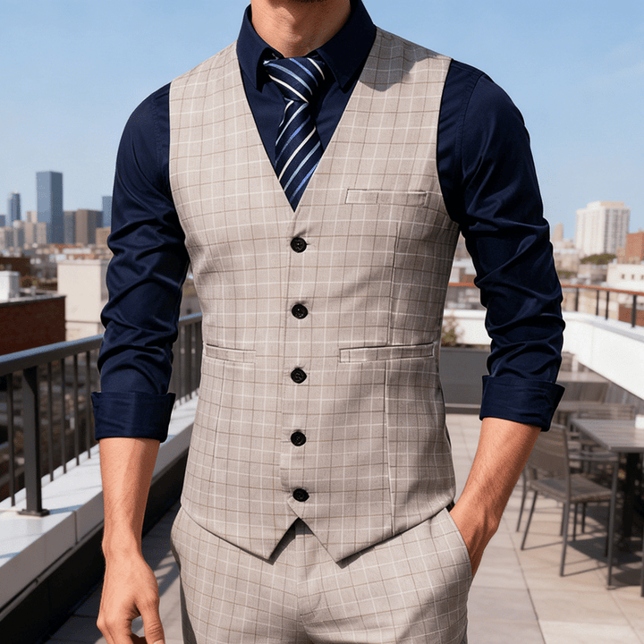 Gilet da uomo classico a griglia per abiti formali e casual da lavoro. - Cammello - 3XL - image 6