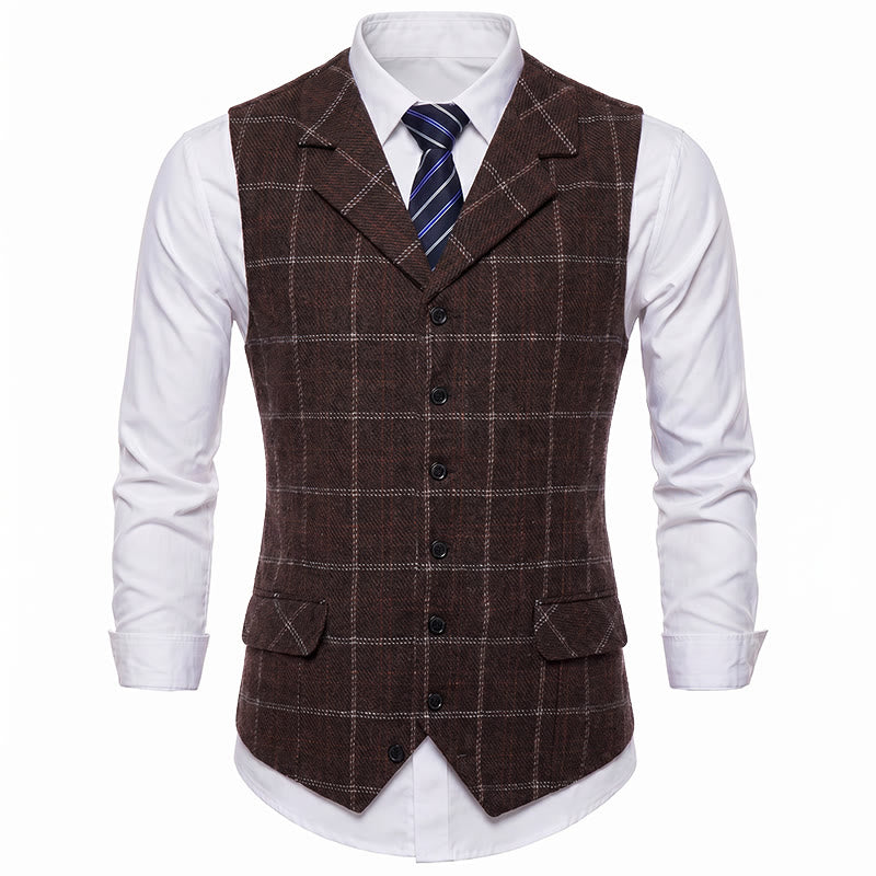 Gilet da uomo a quadri con revers a tacca, ideale per feste e occasioni informali. - image 13