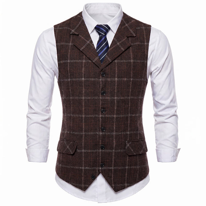 Gilet da uomo a quadri con revers a tacca, ideale per feste e occasioni informali. - image 13