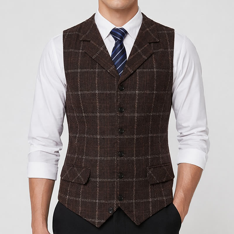 Gilet da uomo a quadri con revers a tacca, ideale per feste e occasioni informali. - image 1